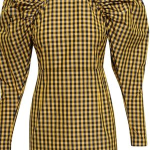ROTATE BIRGER CHRISTENSEN GATHERED CHECK TWILL MINI DRESS
